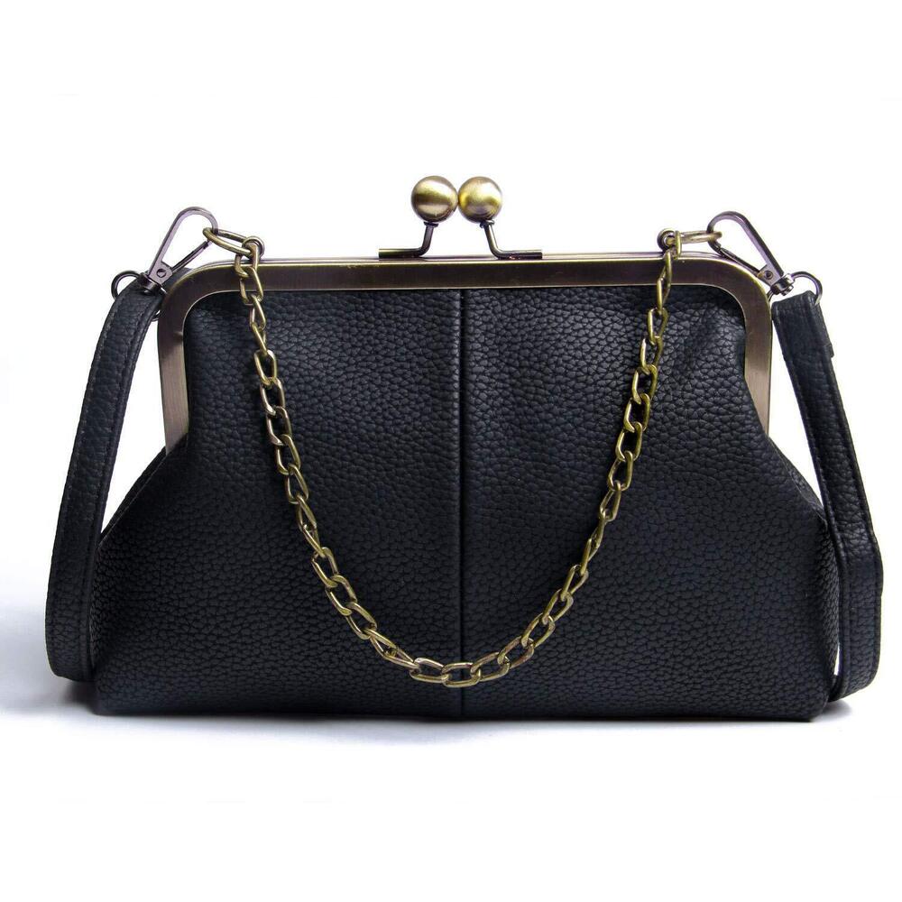 Women Classical Kiss Lock Clutch with Chain Strap Shoulder Bag Purse